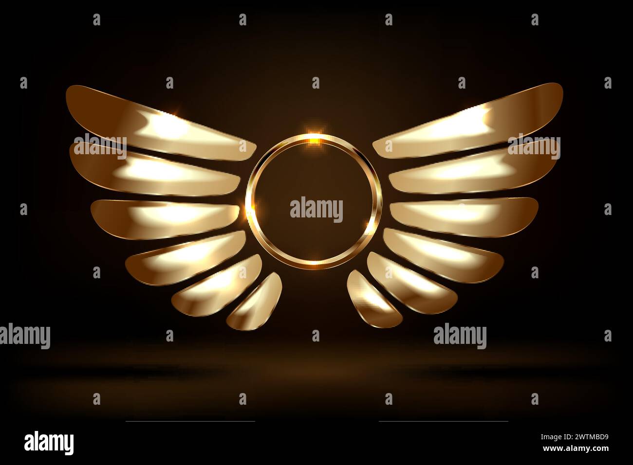 3d winged gold logo vector illustration Stock Vector
