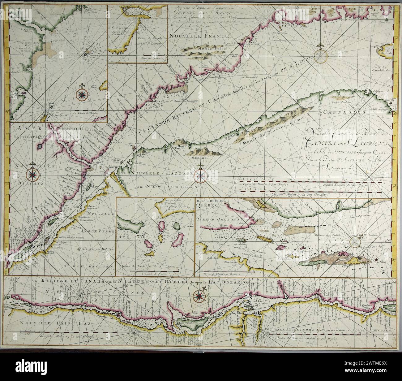 Map - Nouvelle carte de la Rivière de Canada ou St. Laurens de l'Isle de Anticosti jusqua Québec Gerard Keulen (1678-1727) Stock Photo