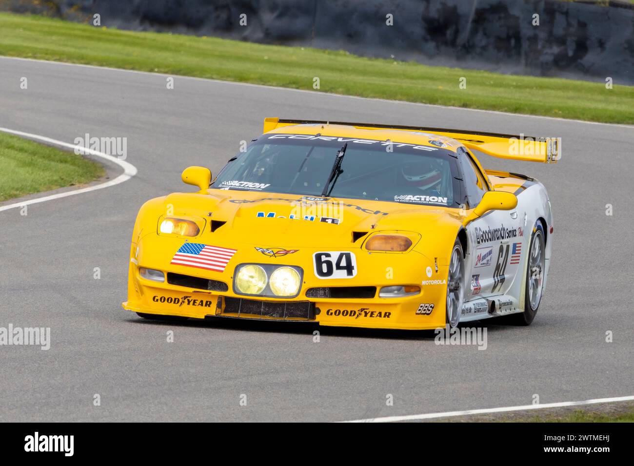 Olivier Galant in the 2000 Chevrolet Corvette C5-R GT1 endurance racer at the Goodwood 80th Members Meeting, Sussex, UK. Stock Photo