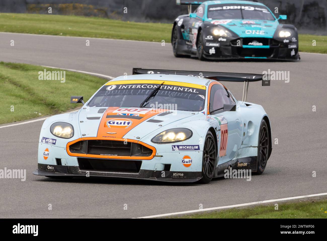 2006 Aston Martin DBR9 007 GT1 endurance racer at the Goodwood 80th Members Meeting, Sussex, UK. Stock Photo