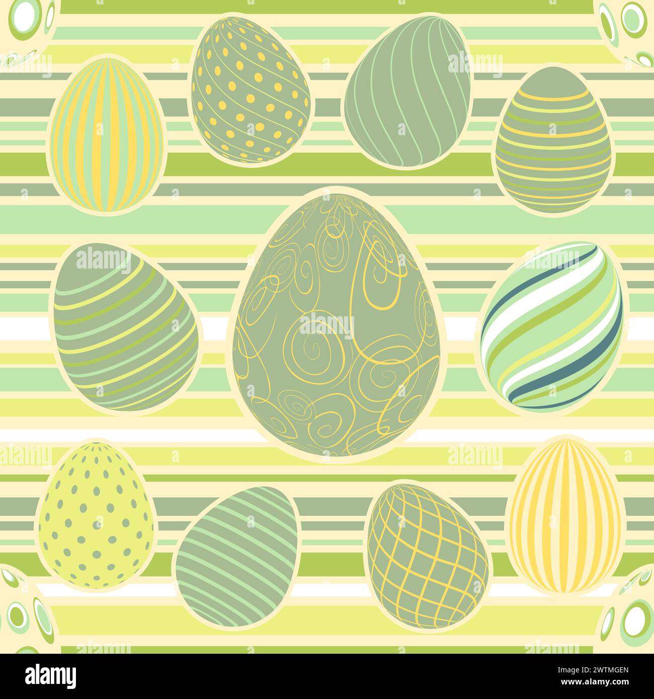 Easter Eggs with seamless ornament pattern. Vector line pattern with Easter eggs on the blue background. Concept of Happy Easter. Seamless pattern. Stock Vector