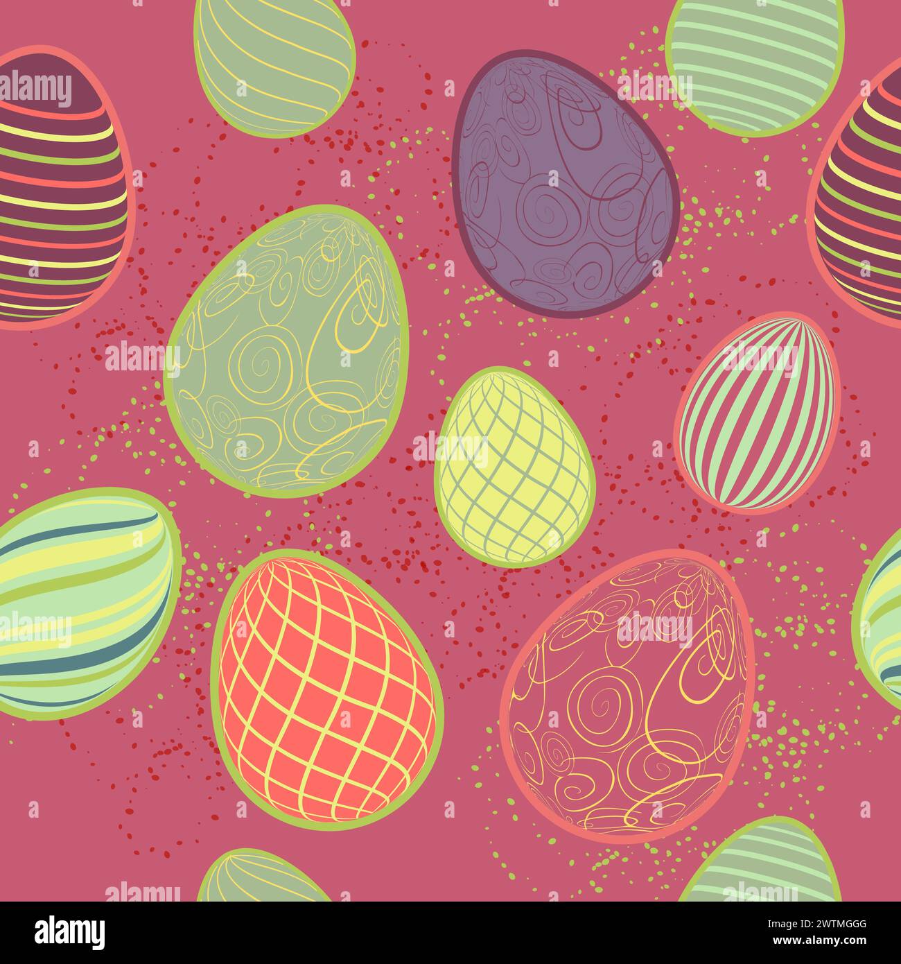 Easter Eggs with seamless ornament pattern. Vector line pattern with Easter eggs on the blue background. Concept of Happy Easter. Seamless pattern. Stock Vector