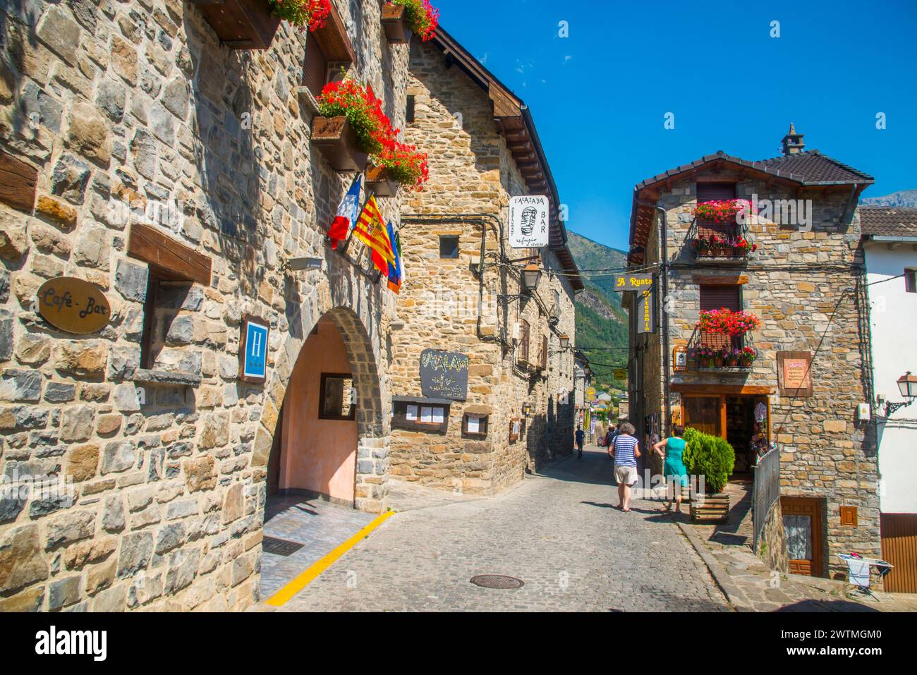 Street. Torla, Huesca province, Aragon, Spain. Stock Photo