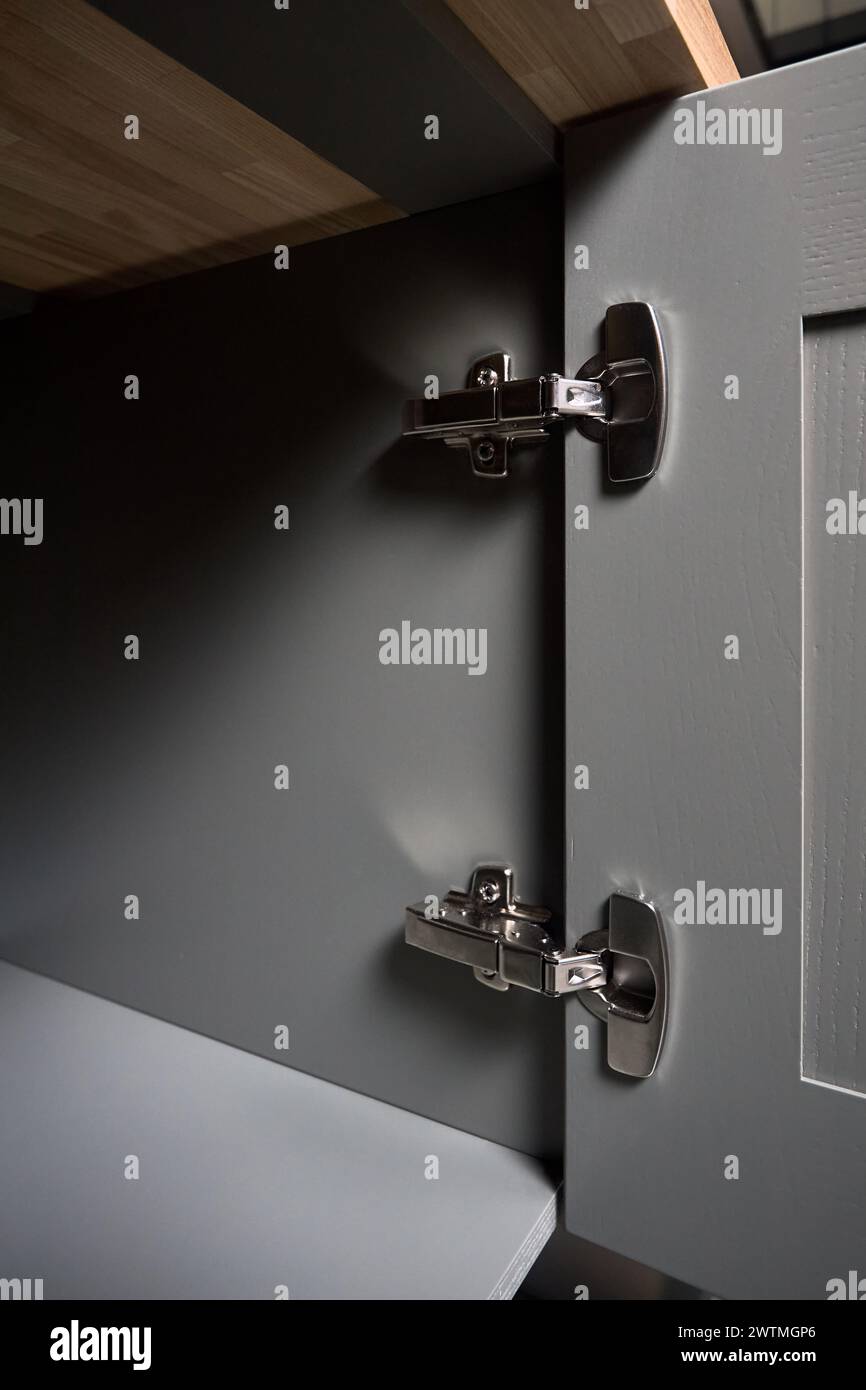 Hinge of kitchen moss grey cupboard door metal furniture