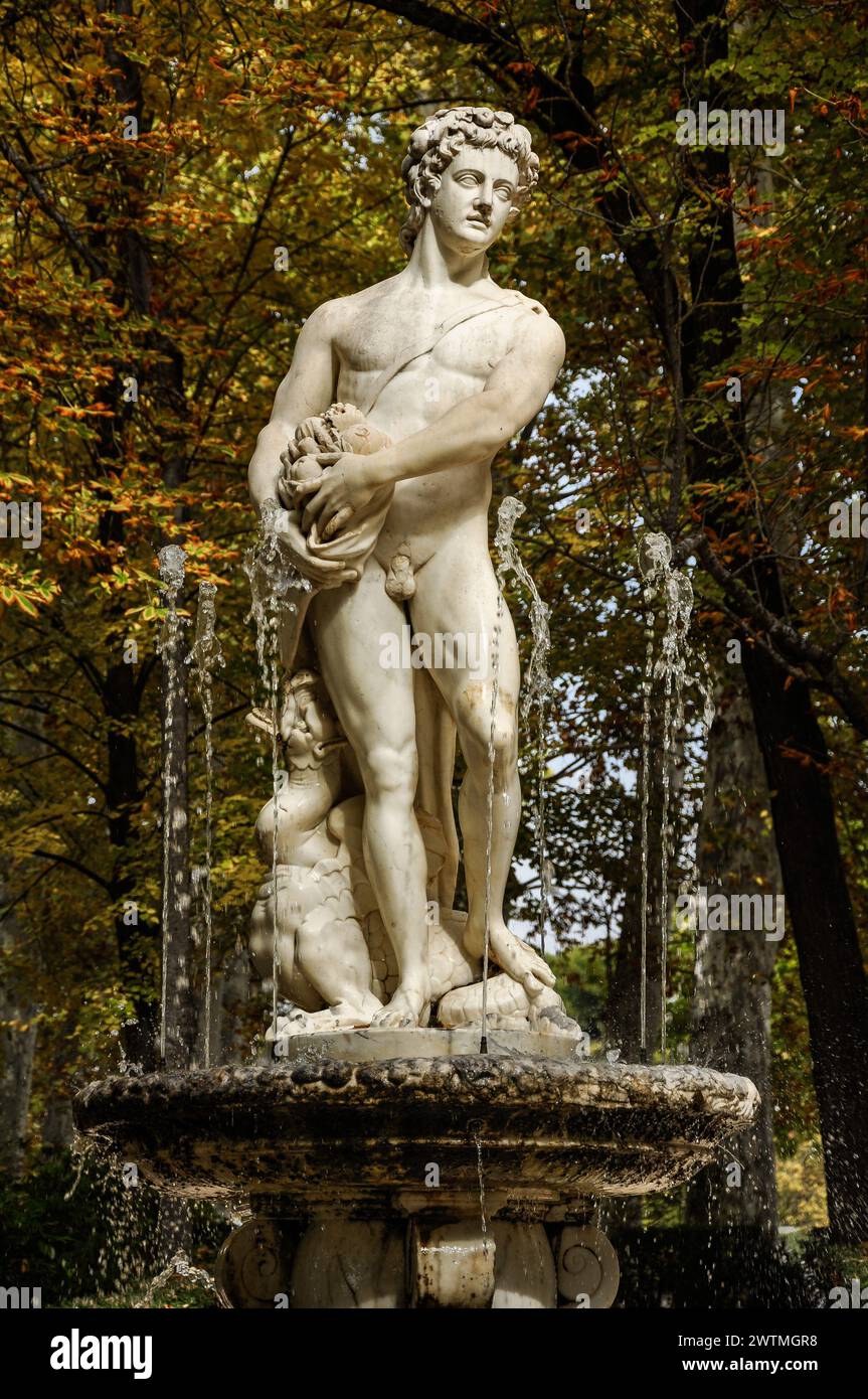 Fountain dedicated to the Greek god Apollo in the Royal Palace of Aranjuez Stock Photo