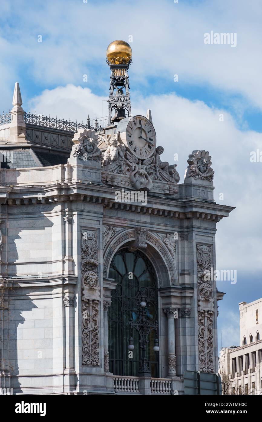 Madrid, Spain - February 24, 2024: Central Bank of Spain in Cibeles Square Stock Photo