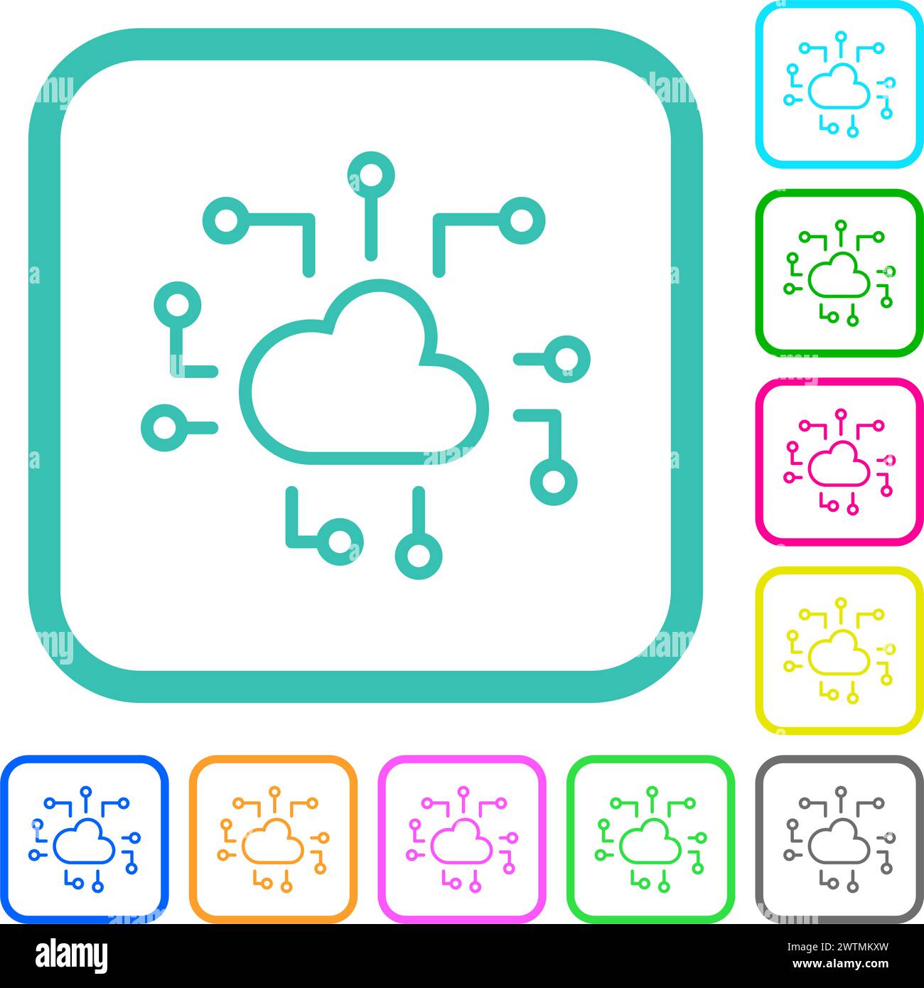 Cloud technology outline vivid colored flat icons in curved borders on ...