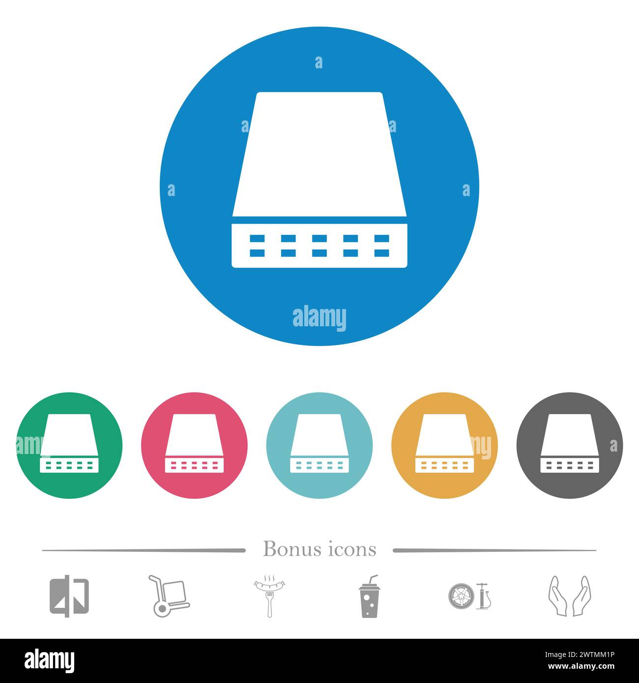 Computer data storage solid flat white icons on round color backgrounds ...