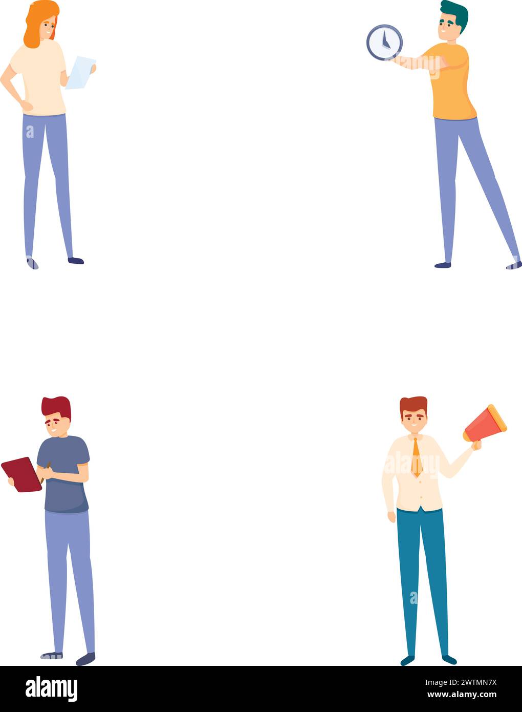 Time management icons set cartoon vector people managing time