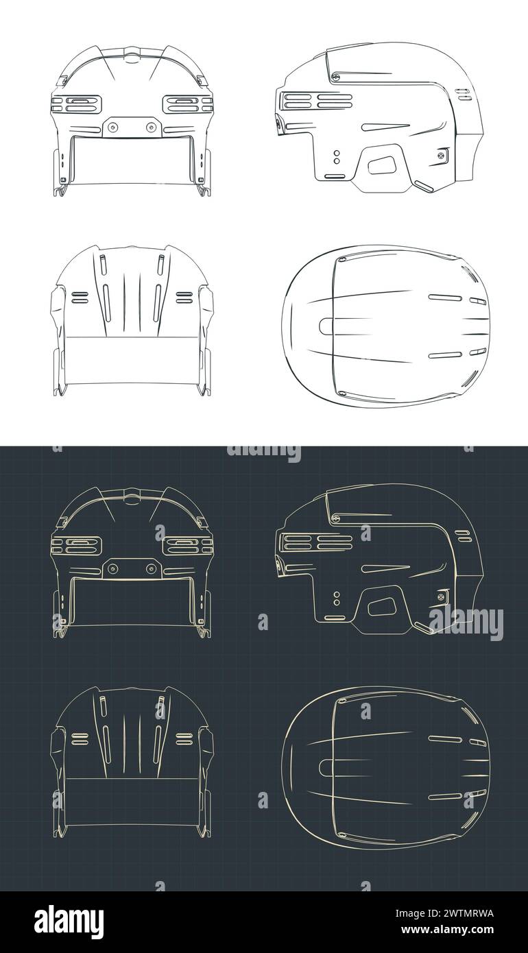 Stylized vector illustrations of blueprint of hockey helmet Stock Vector