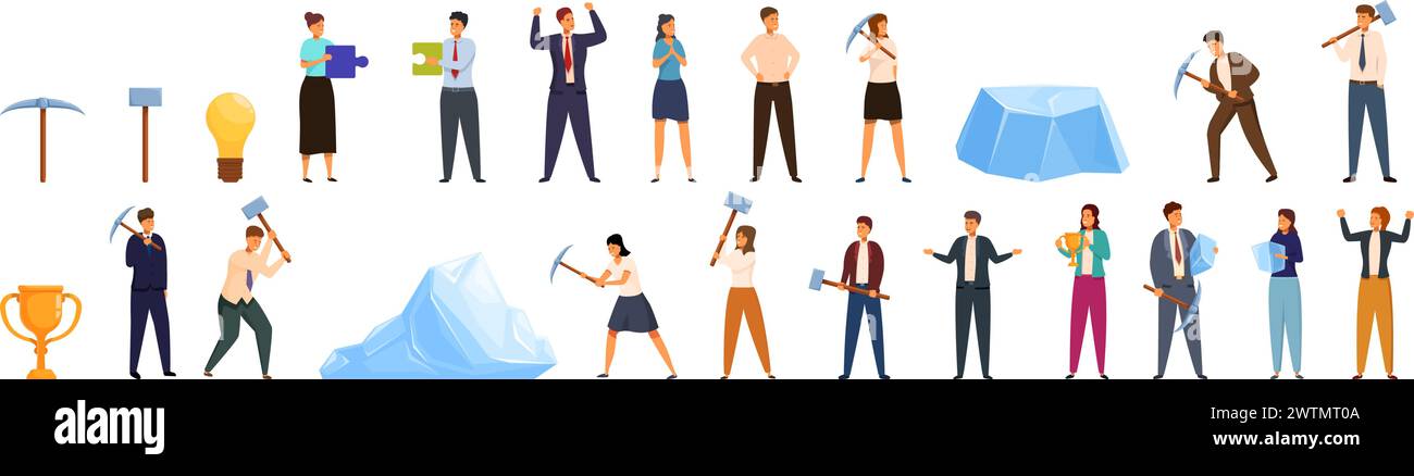 Icebreaker icons set cartoon vector. People team career. Business success Stock Vector