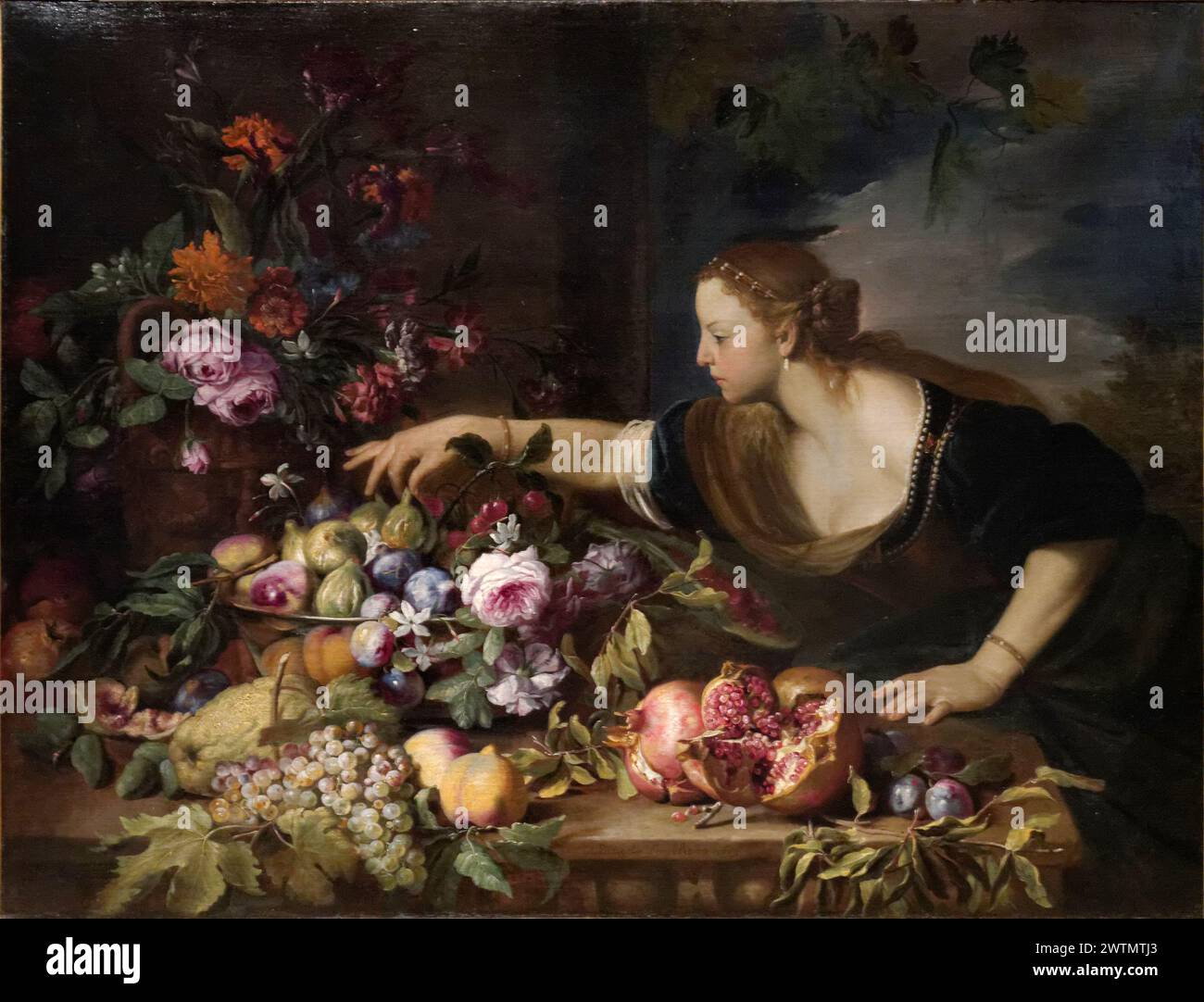 Woman Grasping Fruits - Abraham Brueghel - Louvre Stock Photo