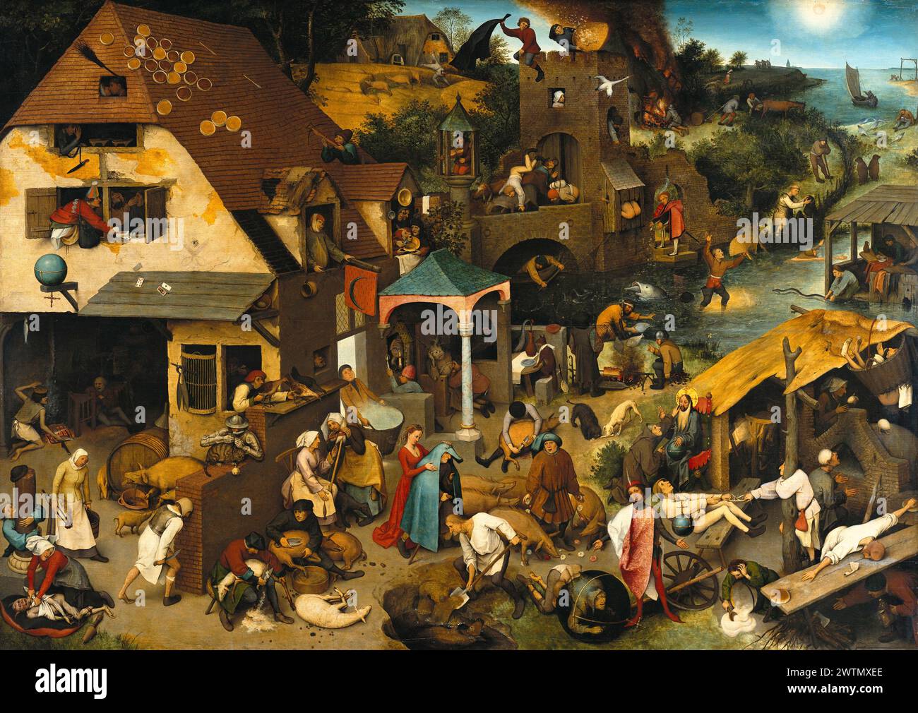 Netherlandish Proverbs, 1559, oil on oak wood Pieter Brueghel the Elder Stock Photo