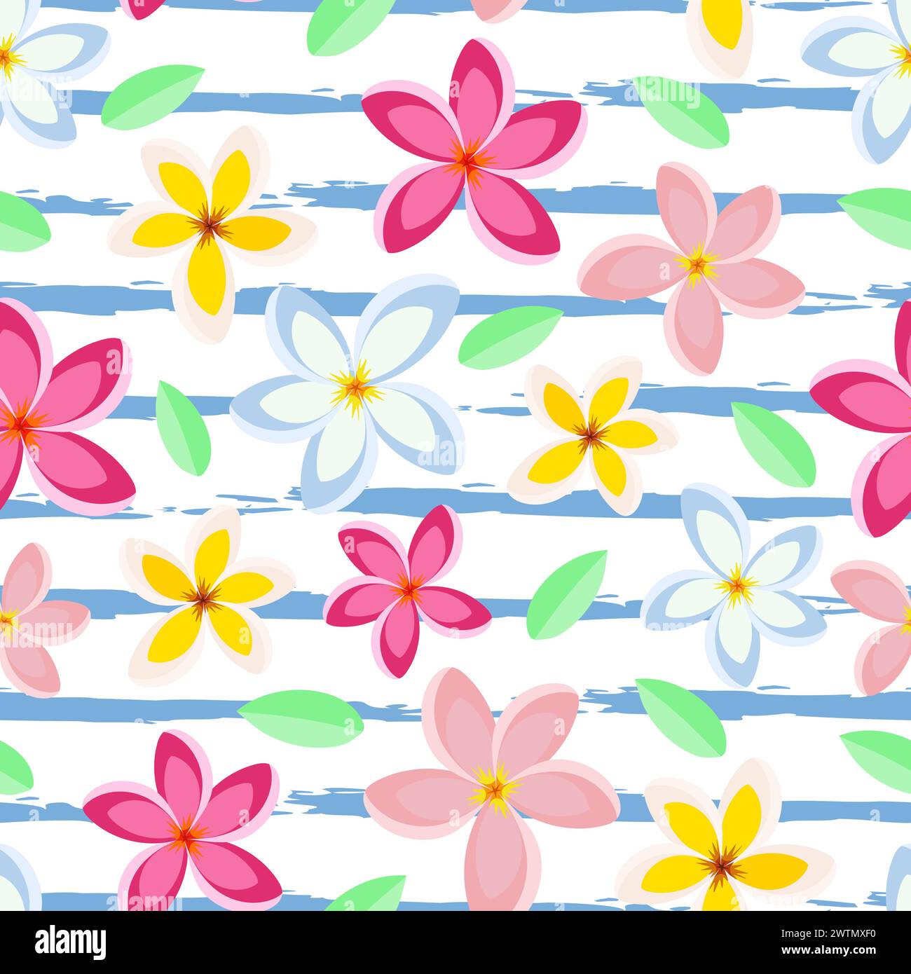 Tropical vector seamless pattern with plumeria flower and leaves ...