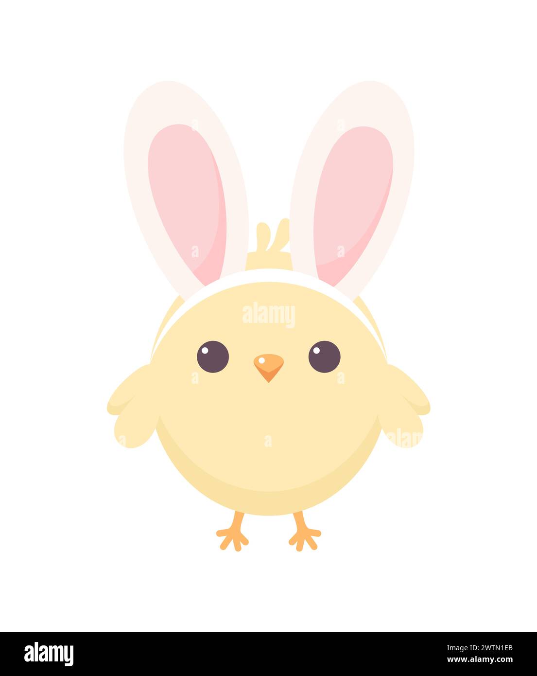 Cute chick wearing bunny ears isolated on white background. Flat vector illustration Stock Vector