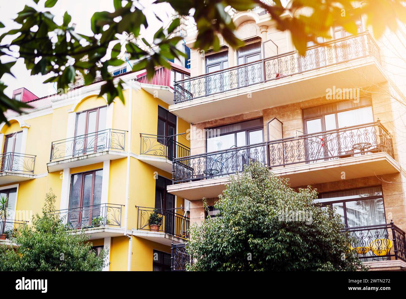 Building exterior architecture railings balcony hi-res stock ...