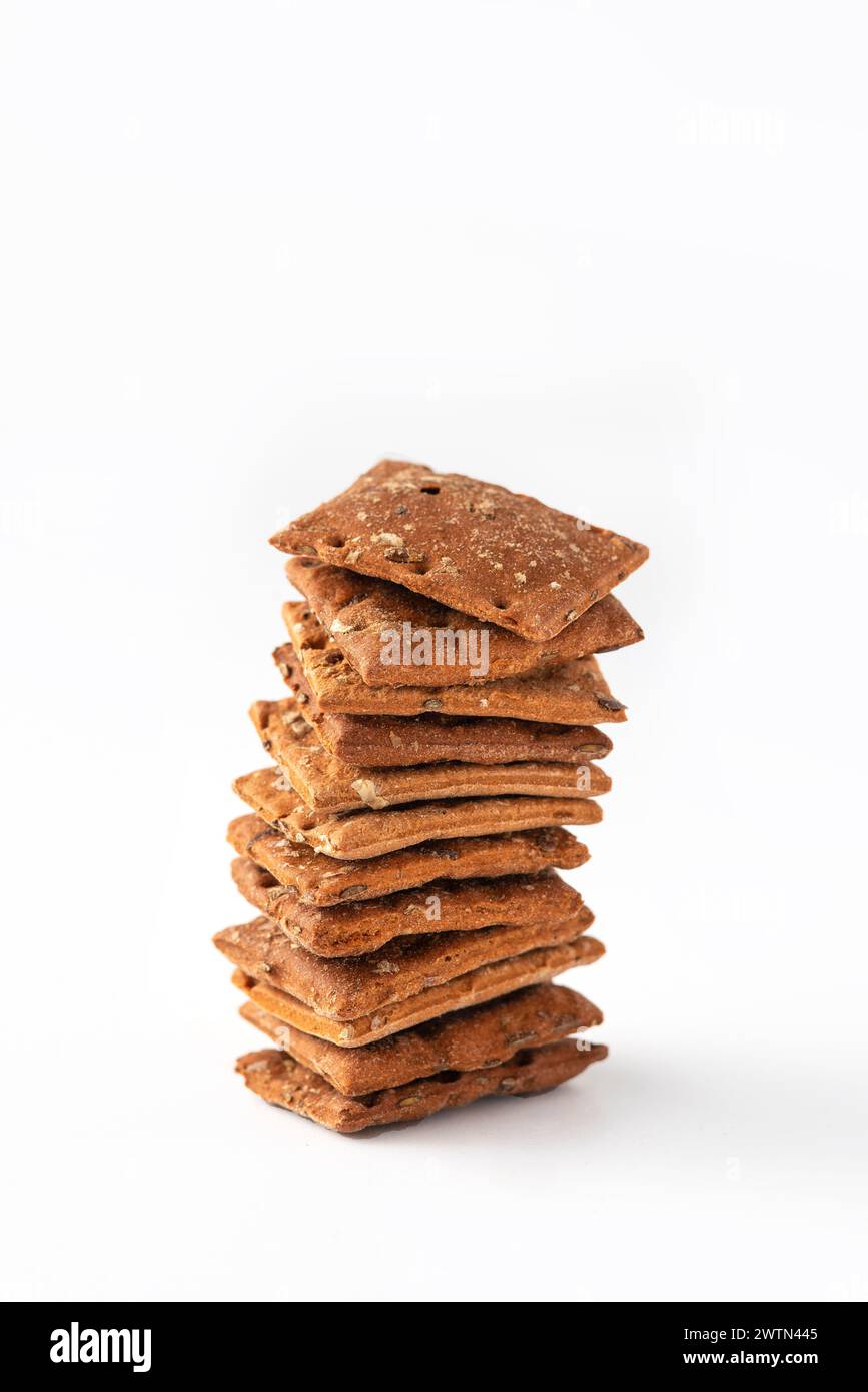 snack mini cracker with tomato and basil isolated on white background. Stock Photo