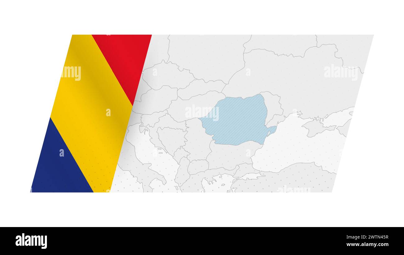 Romania map in modern style with flag of Romania on left side. Vector ...