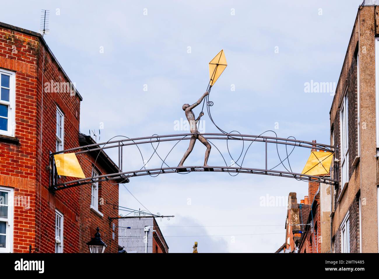 Kite Flyer in Parchment Street. Winchester, Hampshire, England, United