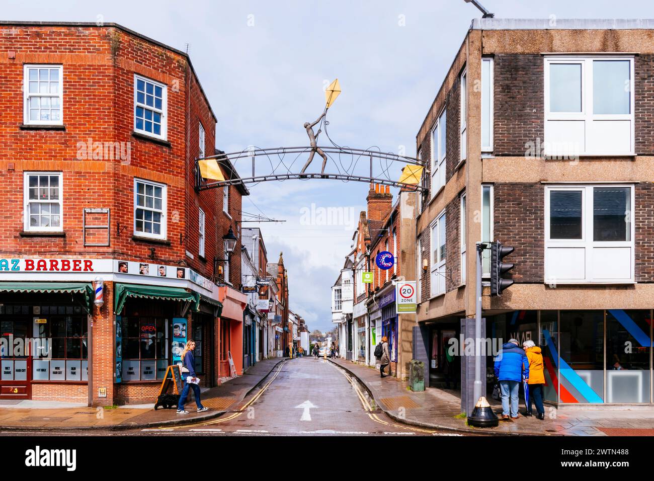 Kite Flyer in Parchment Street. Winchester, Hampshire, England, United