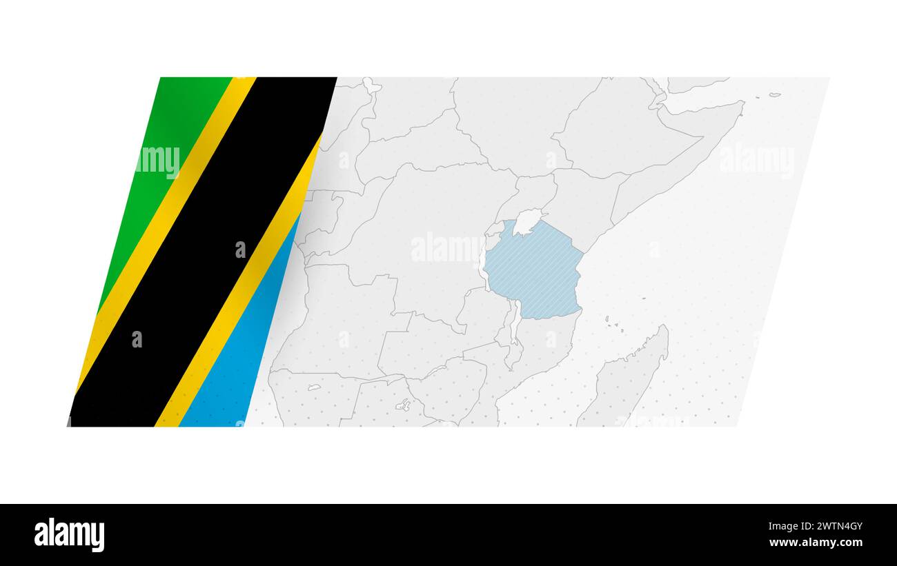Tanzania map in modern style with flag of Tanzania on left side. Vector ...