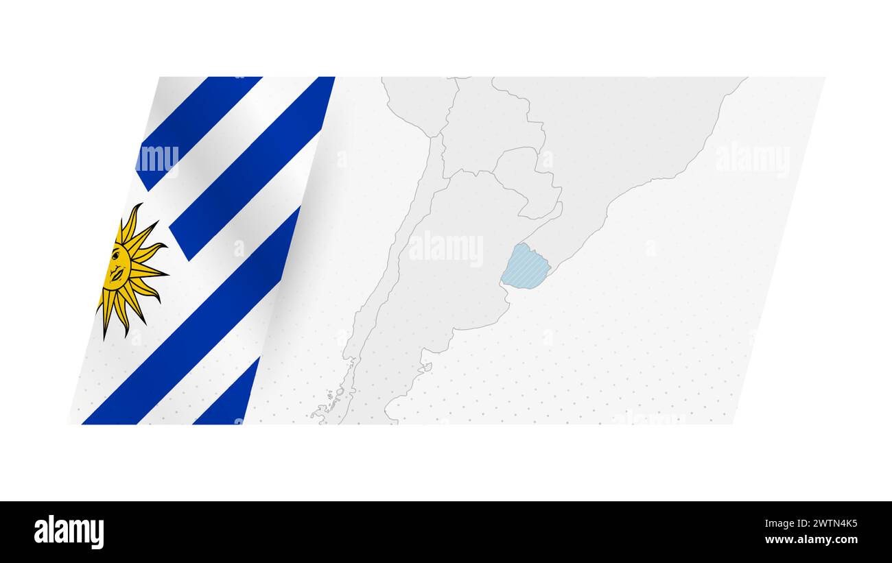 Uruguay map in modern style with flag of Uruguay on left side. Vector illustration of a map. Stock Vector