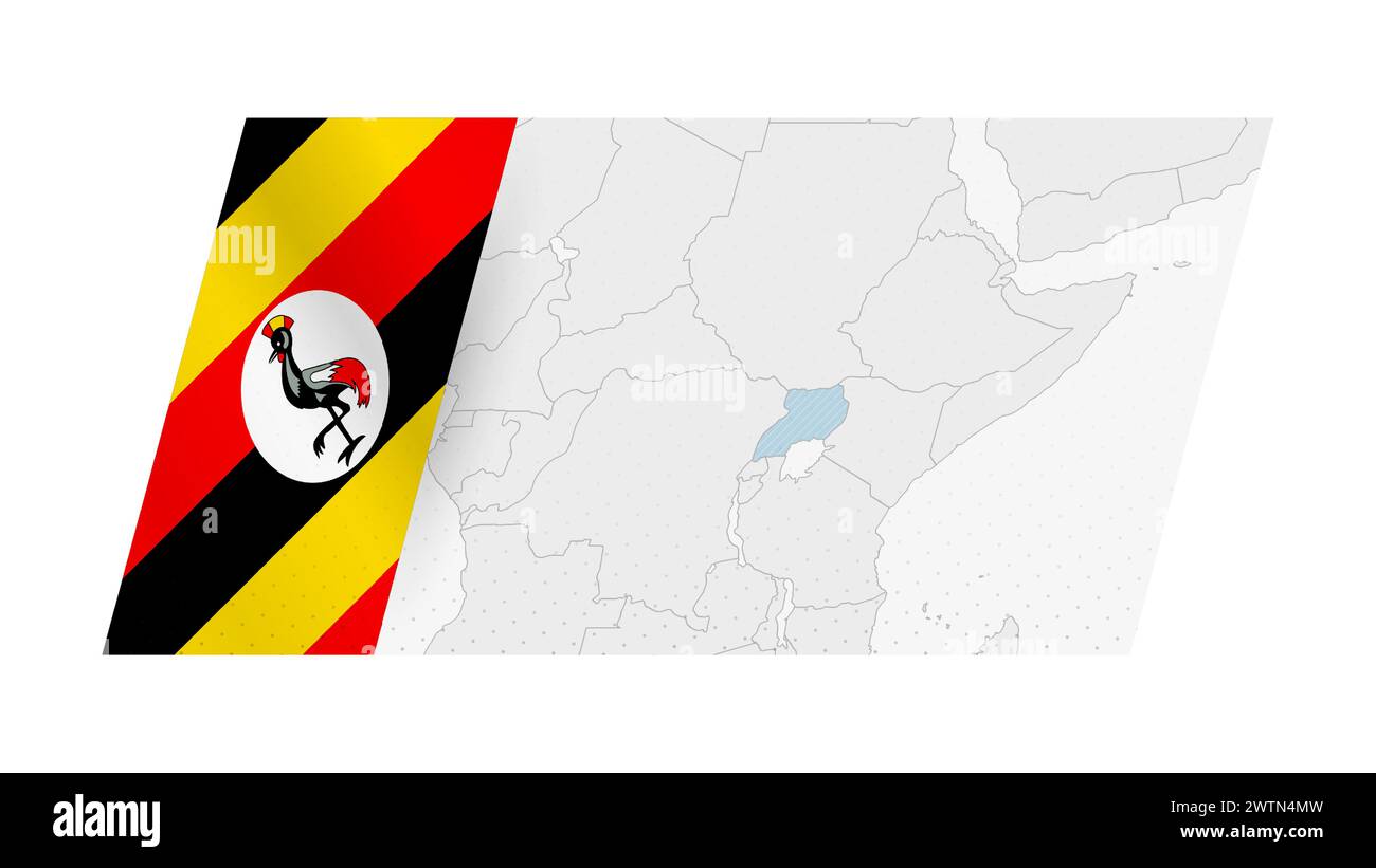 Uganda map in modern style with flag of Uganda on left side. Vector