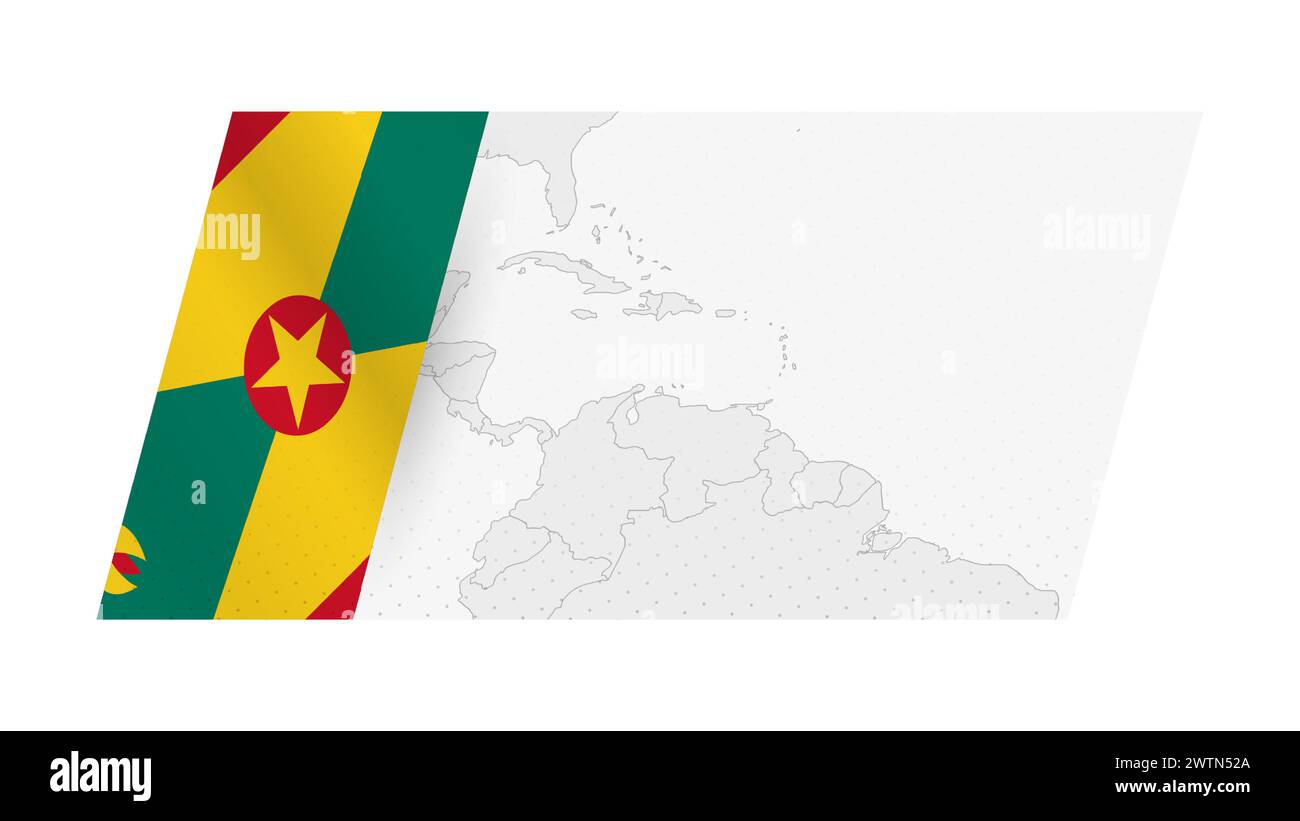 Grenada map in modern style with flag of Grenada on left side. Vector illustration of a map. Stock Vector