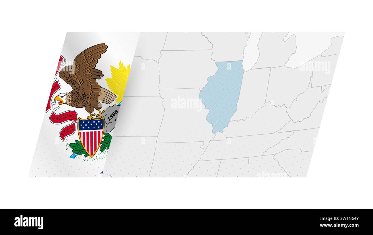 Illinois map in modern style with flag of Illinois on left side. Vector ...