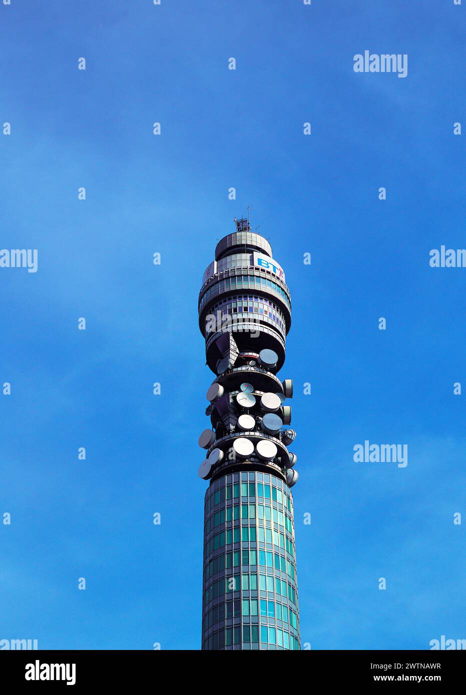 United Kingdom. England. London. Low angle view of British Telecom Tower. Stock Photo