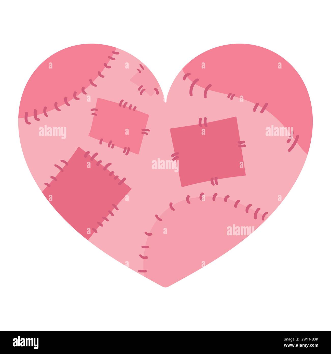 Heart with patches. Heart healed and mended with stitches. Heart decoration. Vector illustration Stock Vector