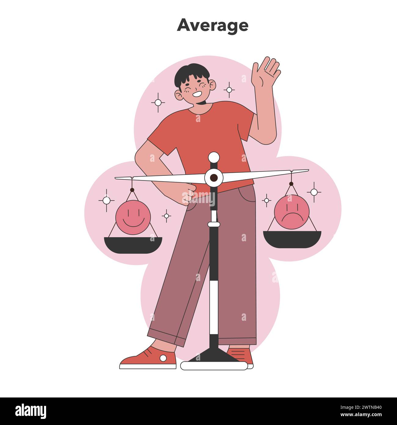 Average personality trait in Big Five. Balanced character weighing emotions and reactions, embodying a stable temperament. Flat vector illustration Stock Vector