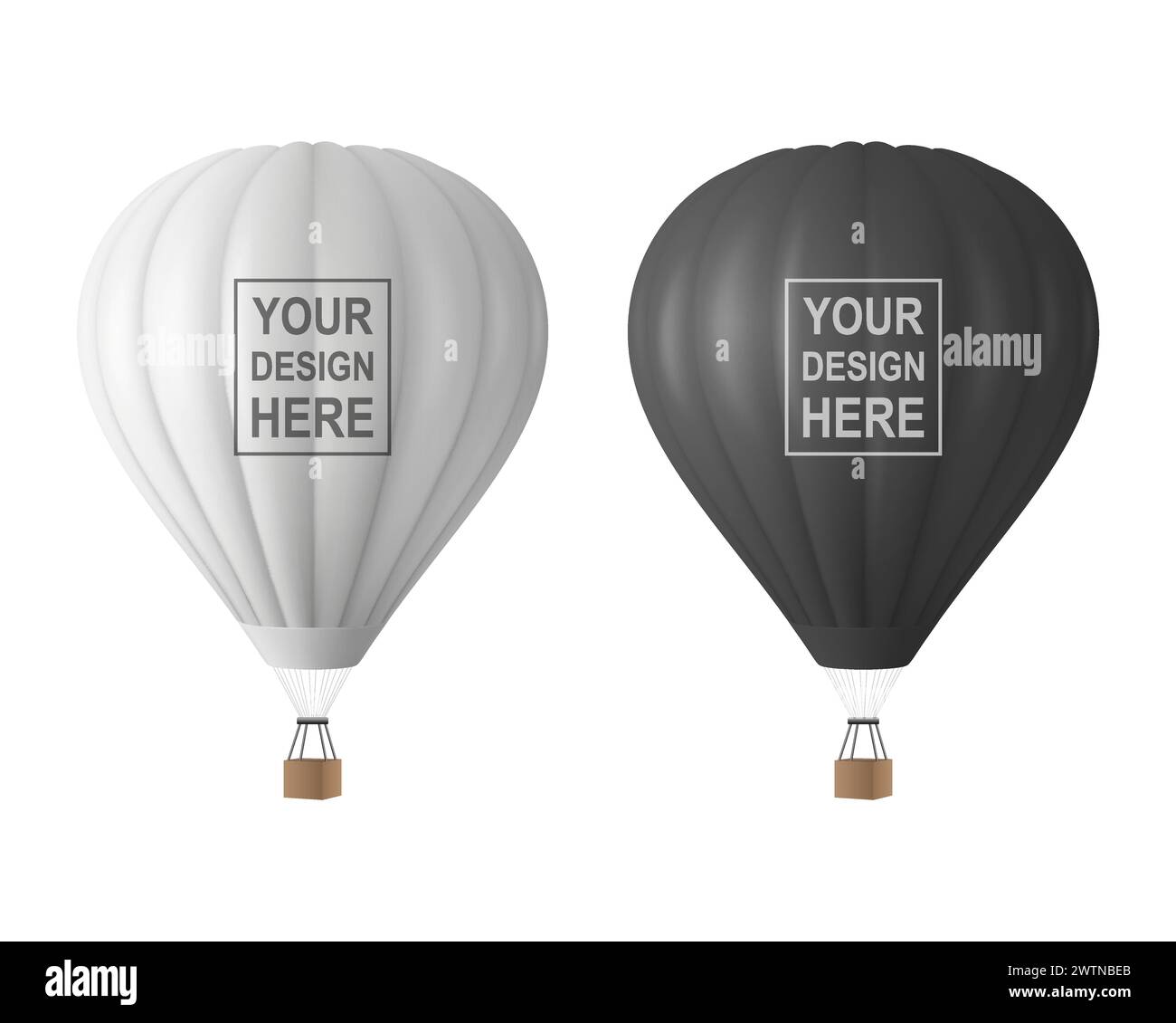 Vector 3d Realistic White and Black Hot Air Balloon Icon Set, Isolated ...