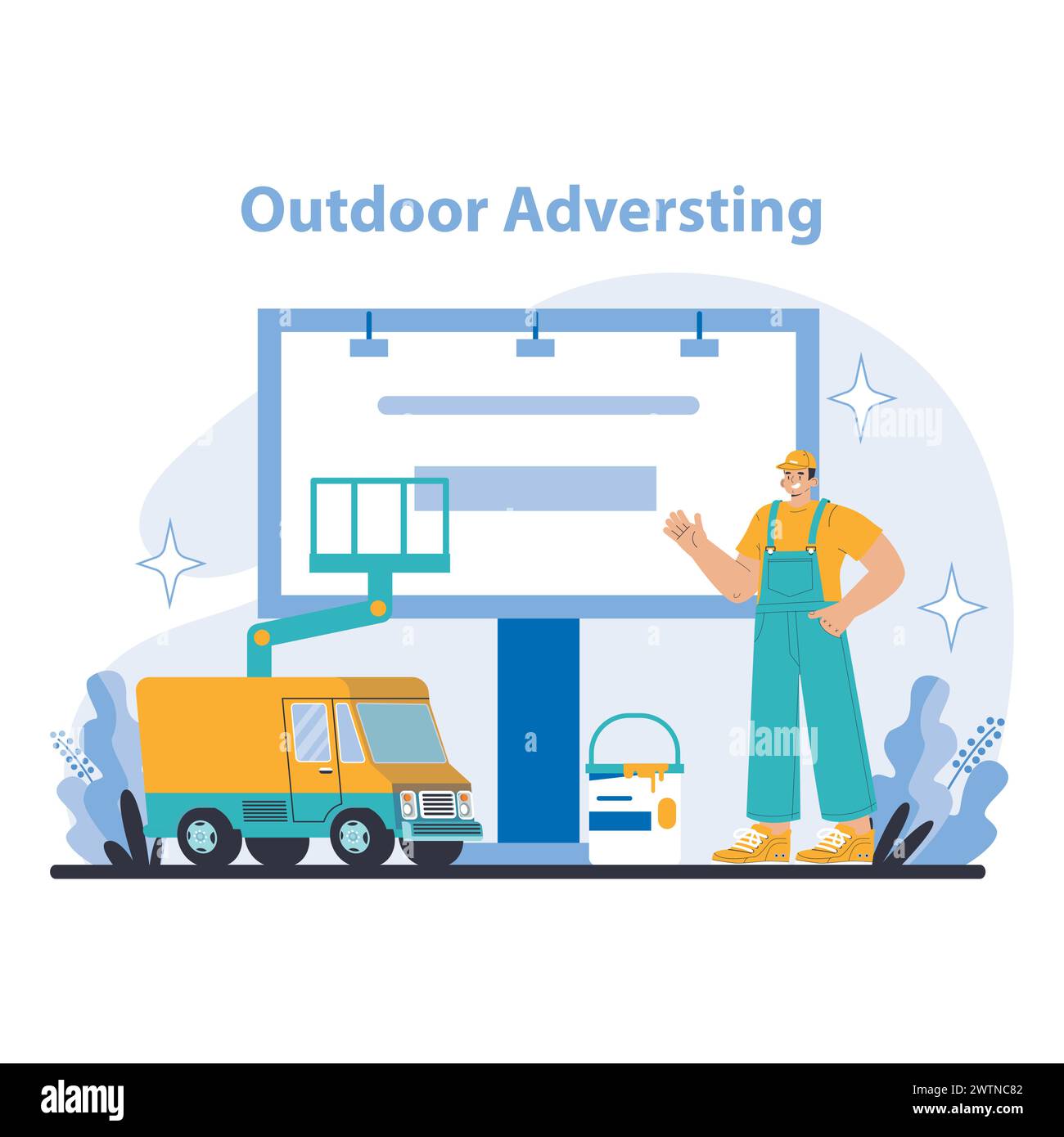 Outdoor Advertising concept. Impactful visual marketing strategies. Billboard advertising and mobile ads. Brand exposure in public spaces. Flat vector illustration. Stock Vector
