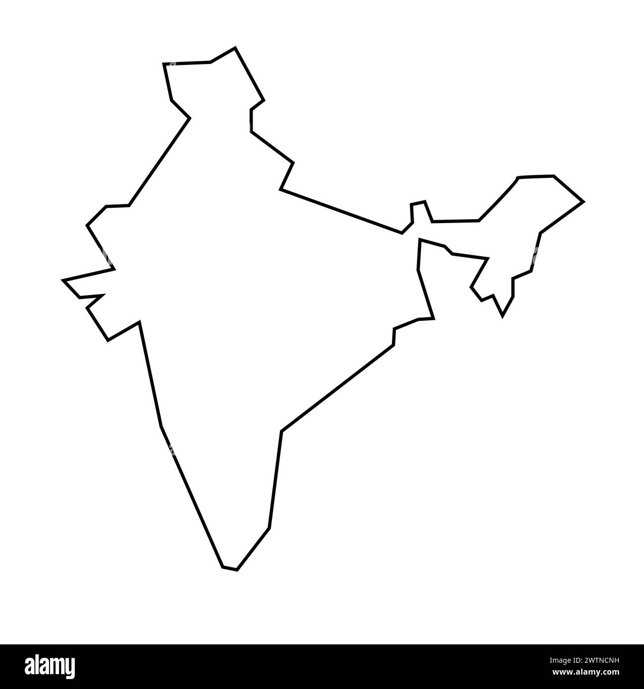 India country thin black outline silhouette. Simplified map. Vector icon isolated on white background. Stock Vector
