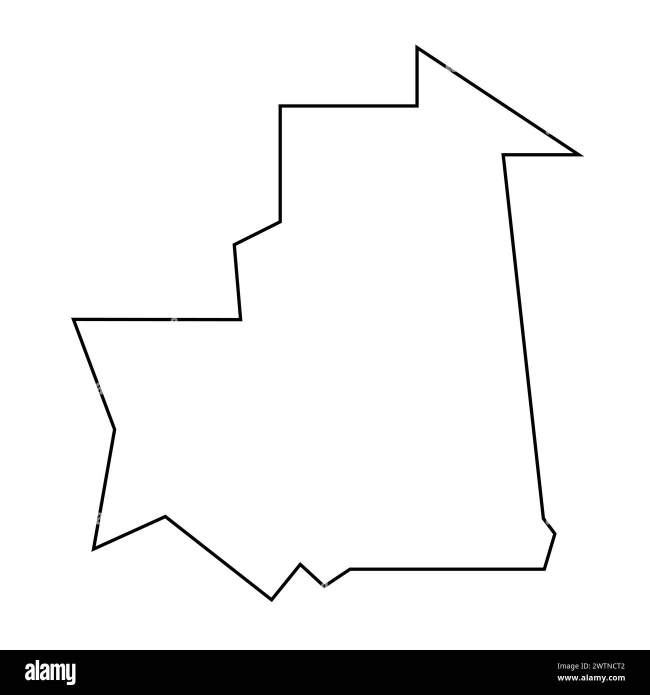 Mauritania country thin black outline silhouette. Simplified map. Vector icon isolated on white background. Stock Vector