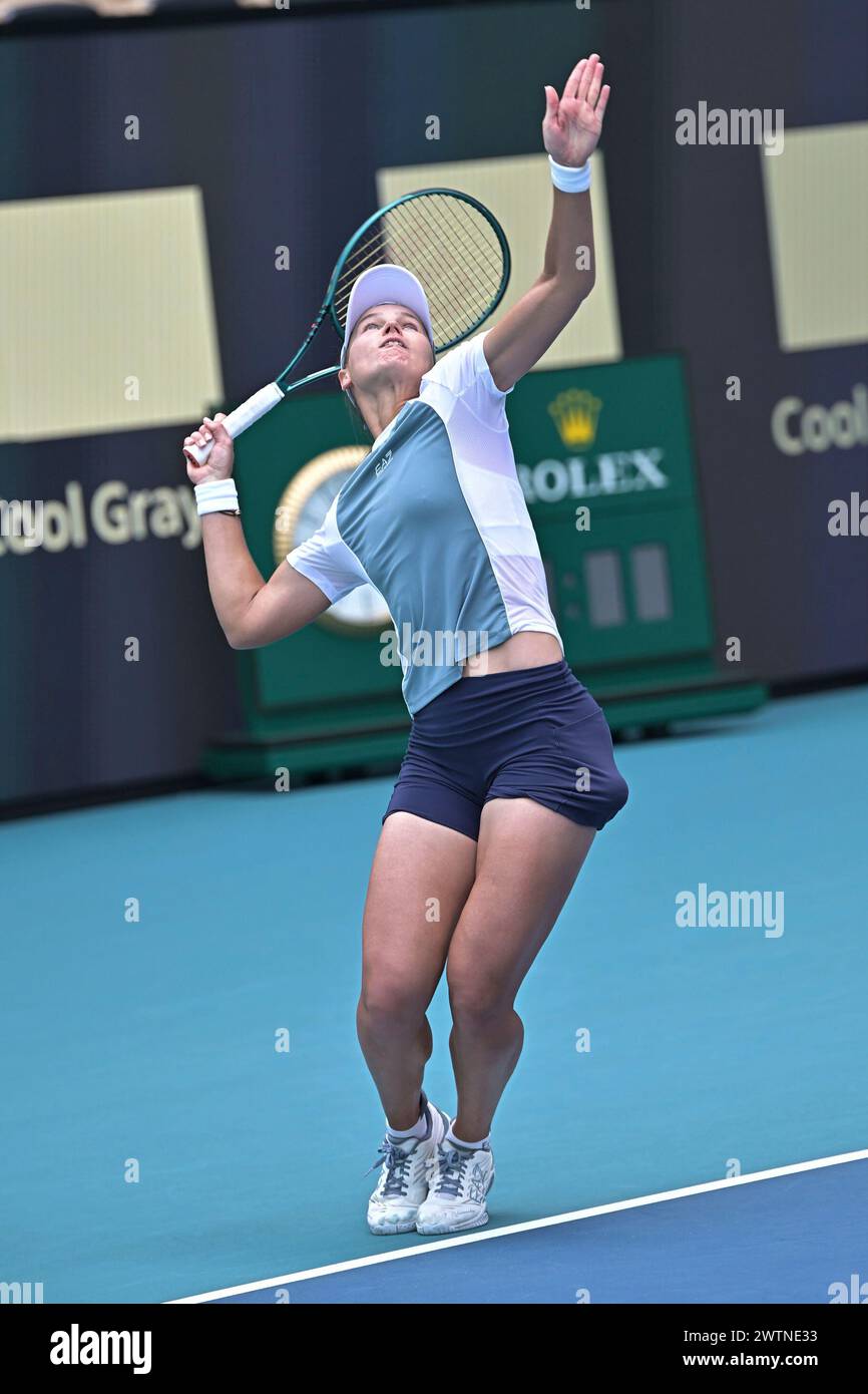 MIAMI GARDENS, FL - MARCH 18: Veronika Kudermetova (RUS) hits the ball ...
