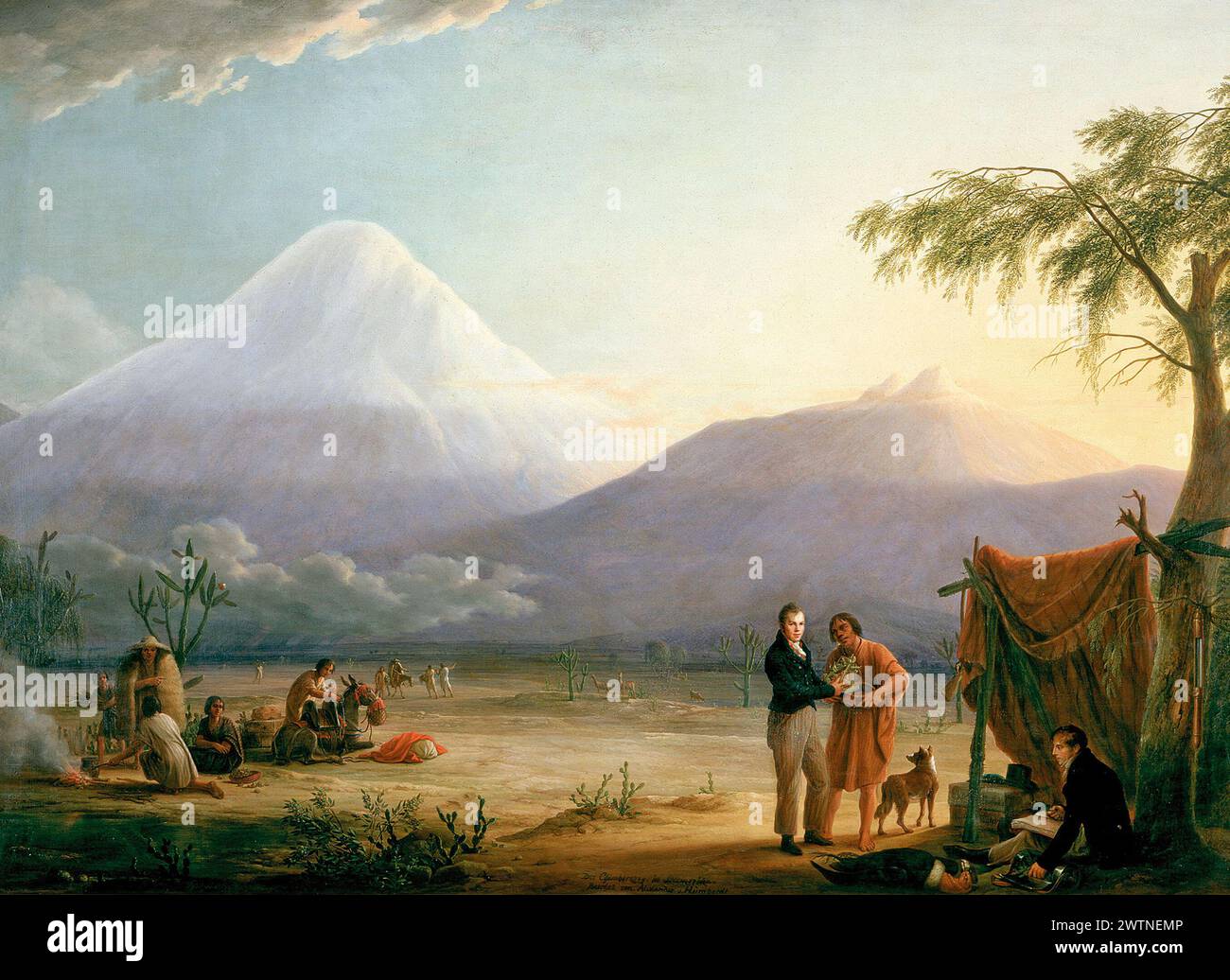 Alexander von Humboldt and his fellow scientist Aimé Bonpland near the volcano Mount Chimborazo, painting by Friedrich Georg Weitsch 1810 Stock Photo