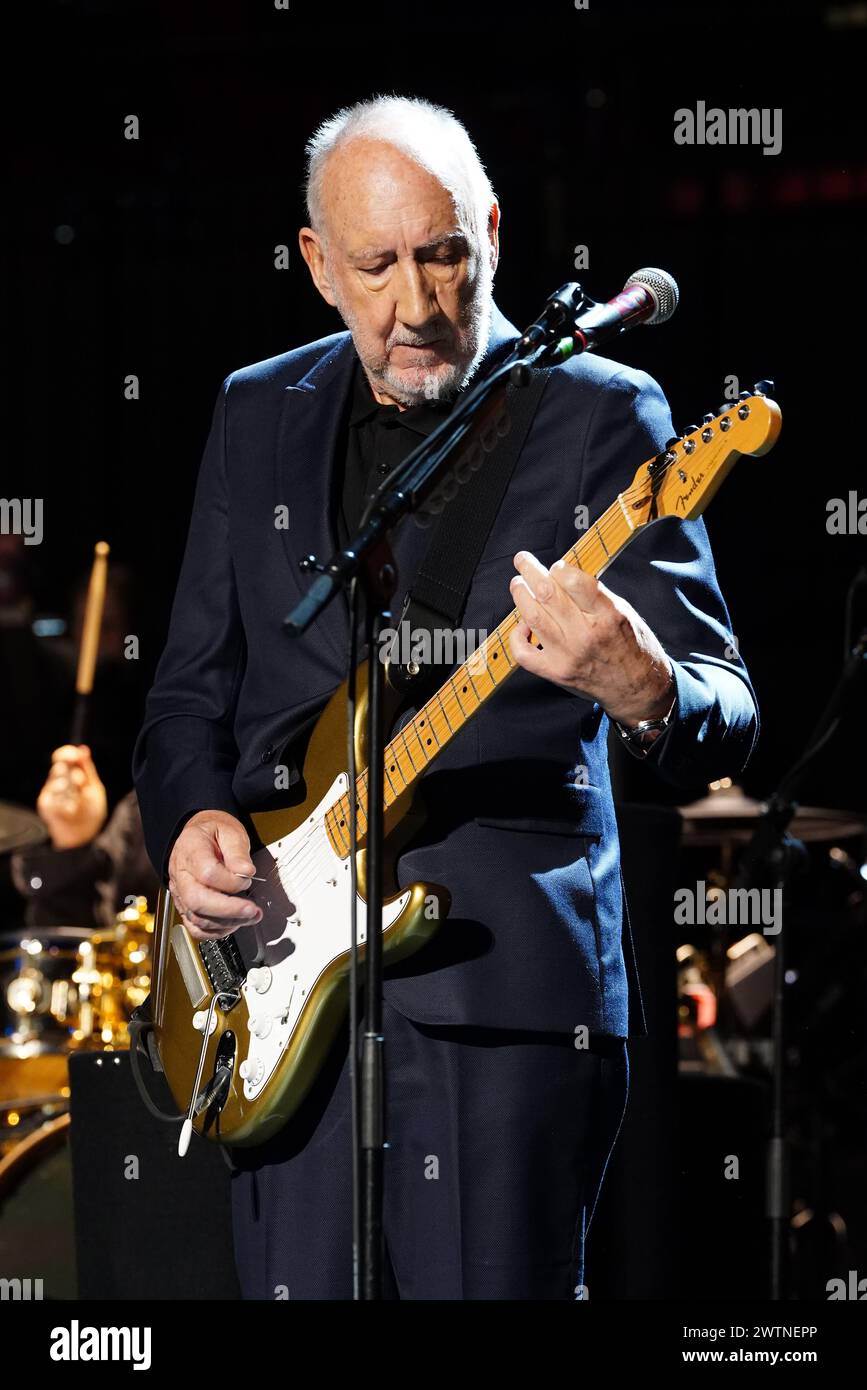 Pete Townshend of The Who on stage during the Teenage Cancer Trust show at the Royal Albert Hall, London. Picture date: Monday March 18, 2024. Stock Photo