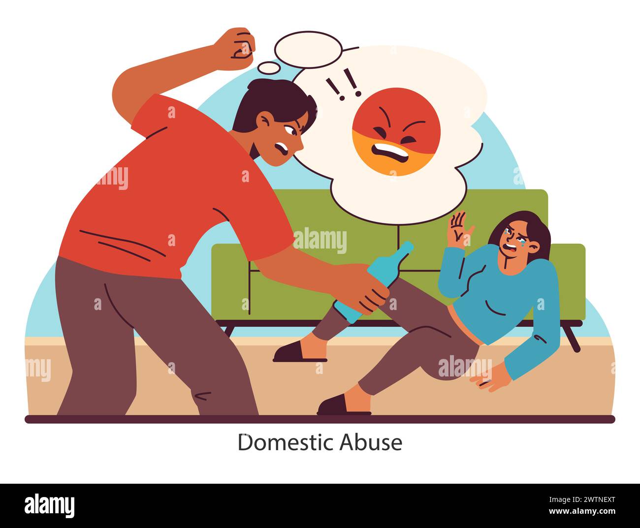 Home conflict. An aggressive figure towers over a frightened person. The grim face of domestic violence and the need for safe havens. Flat vector illustration. Stock Vector