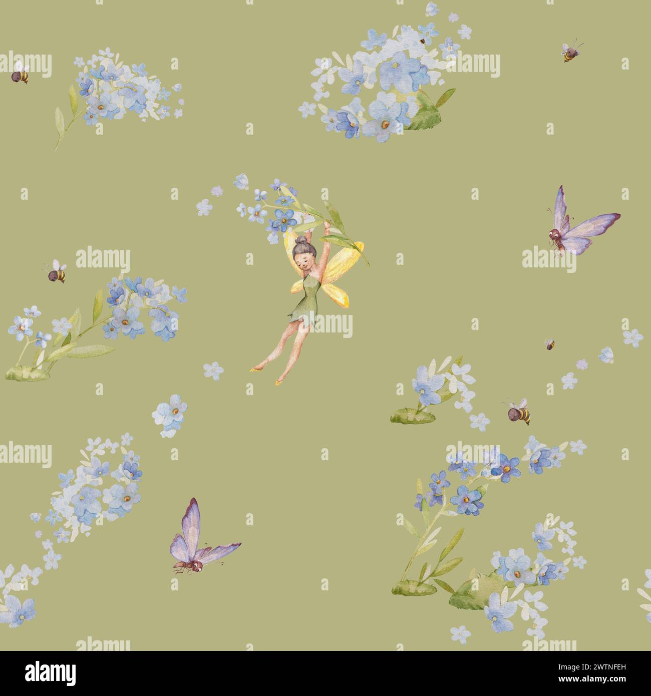 Forget Me Not Seamless Kids Pattern with Fairy Garden. Kids Wallpaper ...