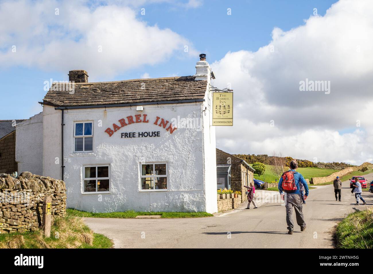 The Barrel Inn at Bretton the highest pub in Derbyshire dates back to 1597 and stands at the head of Bretton Clough in the Peak District National Park Stock Photo