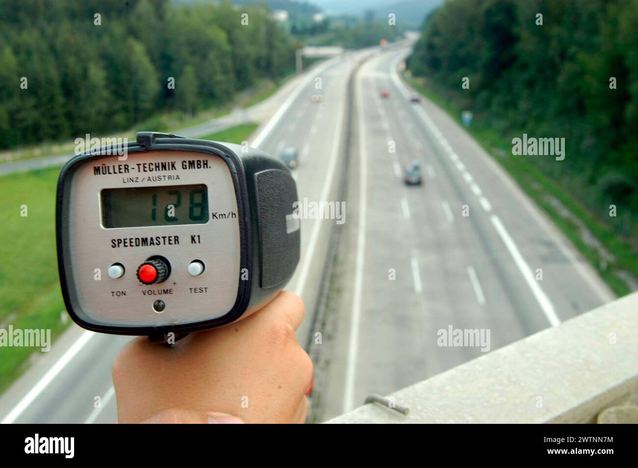 speed measurement on the road with radar, vehicle traffic on the street speed measurement on the road with radar Stock Photo