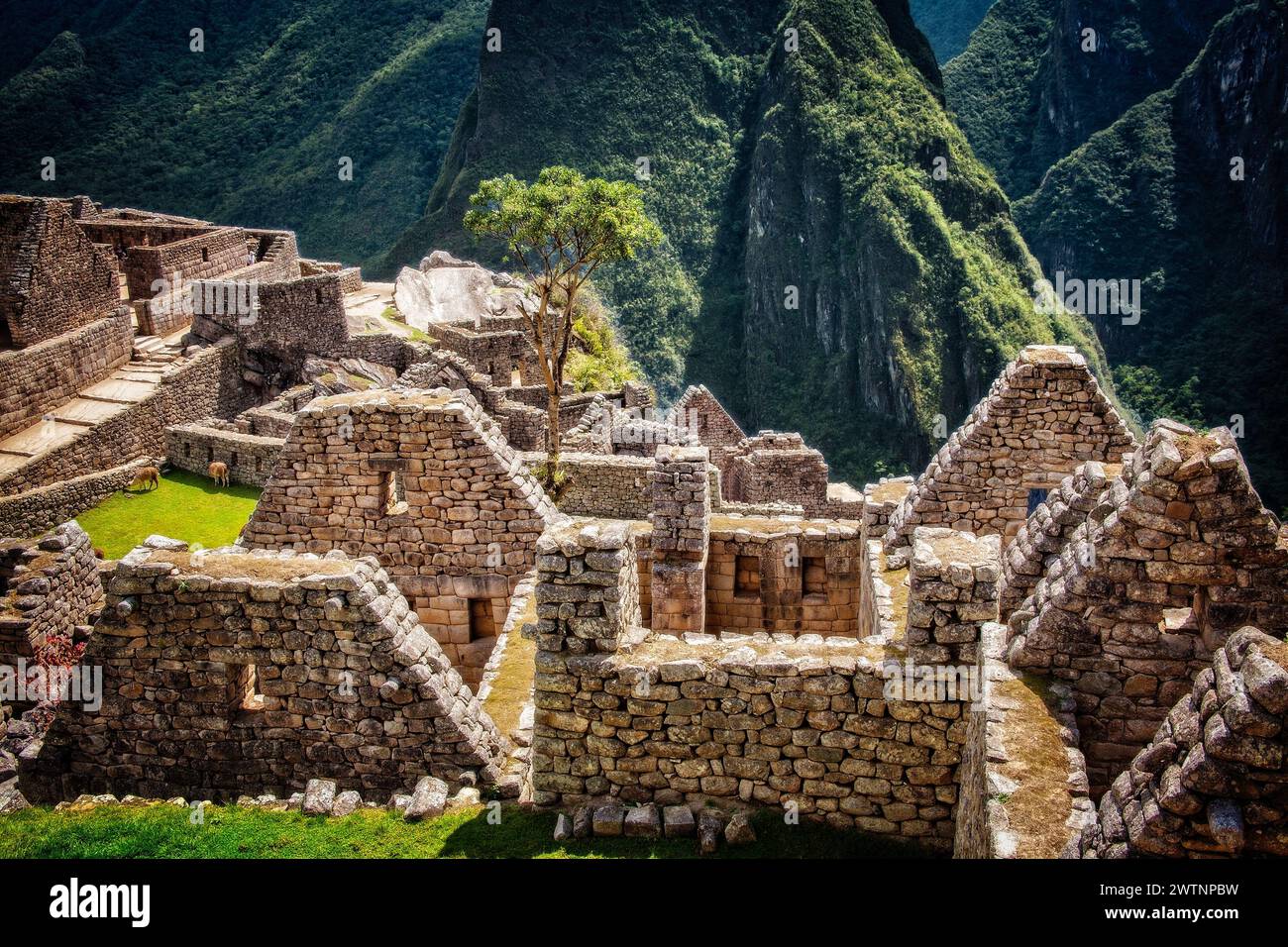 The ancient Incan ruins of Machu Picchu Peru high in the Andes
