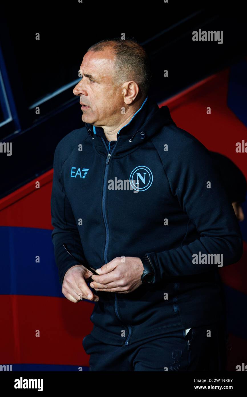Barcelona, Spain. 12th Mar, 2024. The coach Francesco Calzona in action during the Uefa Champions League match between FC Barcelona and SSC Napoli at Stock Photo