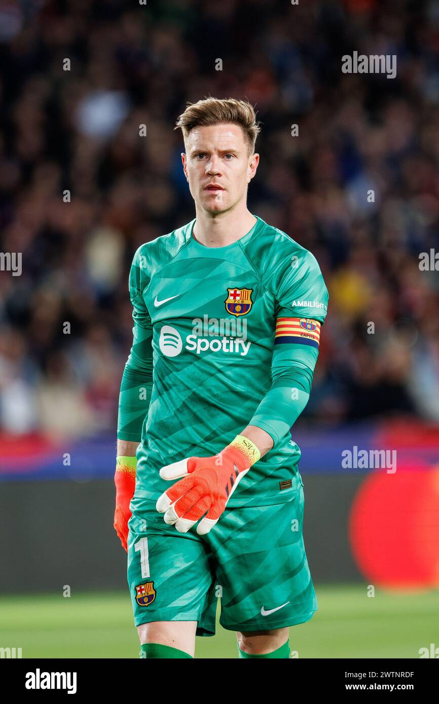 Barcelona, Spain. 12th Mar, 2024. Ter Stegen in action during the Uefa Champions League match between FC Barcelona and SSC Napoli at the Estadi Olimpi Stock Photo