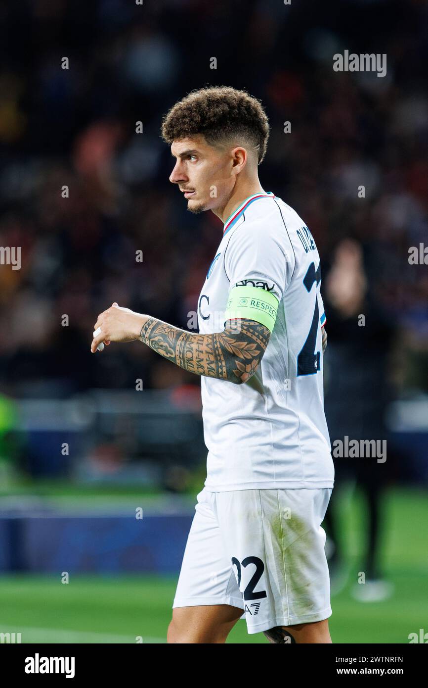 Barcelona, Spain. 12th Mar, 2024. Di Lorenzo in action during the Uefa Champions League match between FC Barcelona and SSC Napoli at the Estadi Olimpi Stock Photo