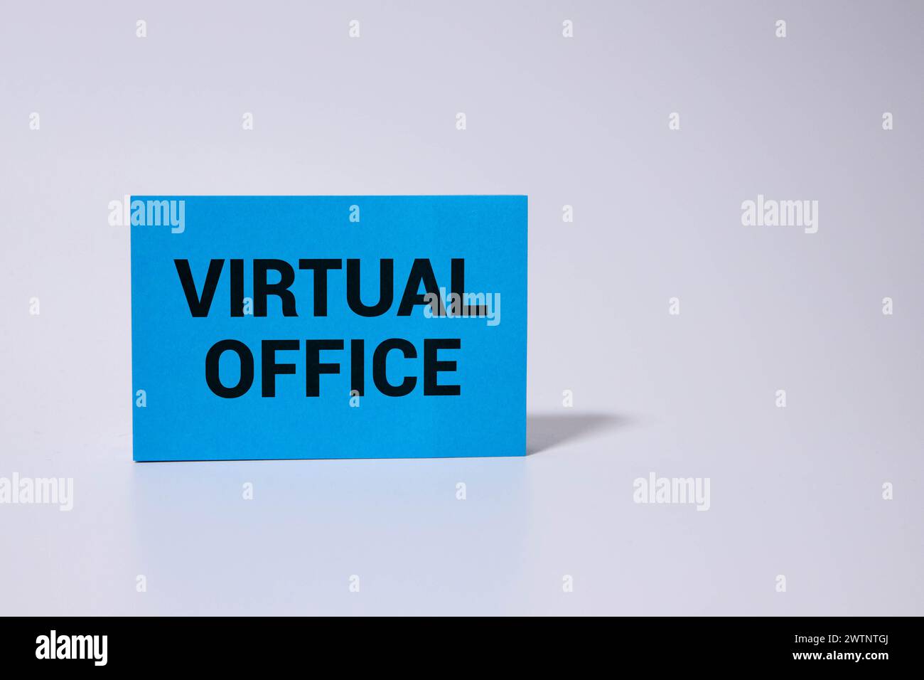 VIRTUAL OFFICE. view from above. work desk with text on a notebook Stock Photo