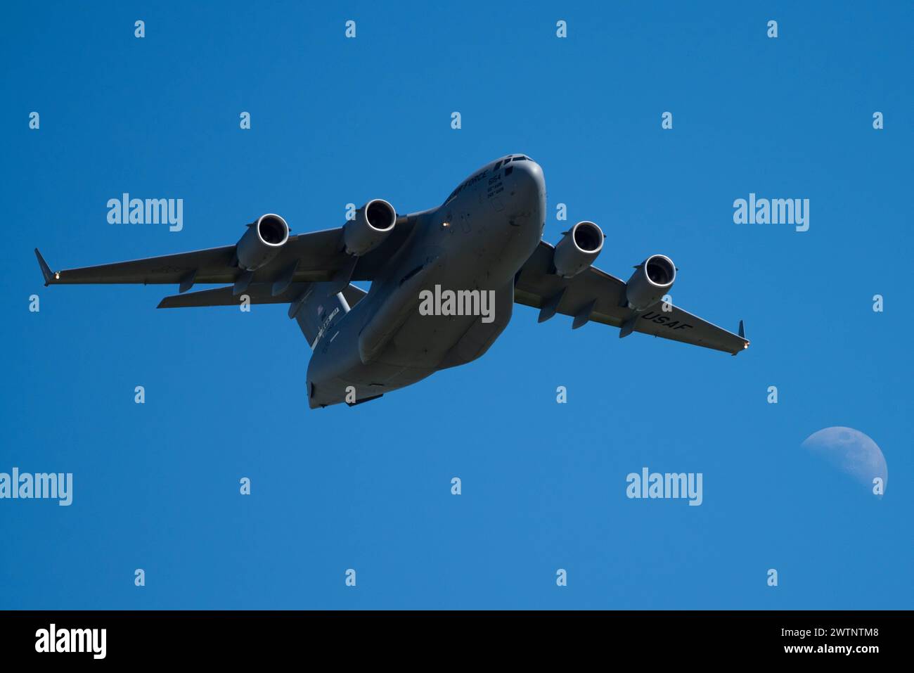 A U.S. Air Force C17 Globemaster III flies overhead as part of the