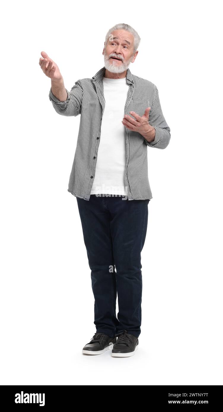 Full length portrait of senior man on white background Stock Photo - Alamy